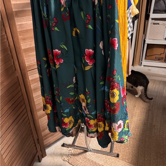 NWT Anthropologie -Floral midi silk Skirt in Green Floral -XL